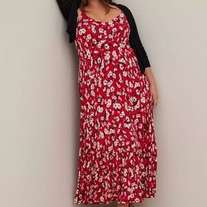 Torrid Red Floral Spaghetti Strap Tiered Maxi Dress Romantic Picnic Stretch 6X